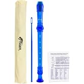 Tiger REC7-BL Soprano Recorder - Blue | With pouch, cleaning rod and fingering board, English/Baroque fingering