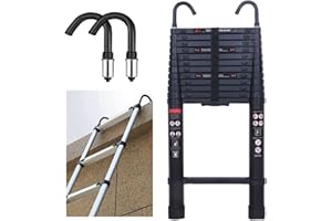 AUTOFU 5m Échelle Télescopique en Aluminium avec Crochet Antidérapant pour Toit de Grenier, Echelle Pliable, Capacité de Charge Maximale de 150 kg en 131 Légère, Noir
