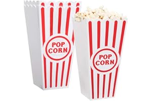 Novelty Place Boîtes à Pop-Corn Classique rayés Rouges et Blancs en Plastique pour soirée cinéma - 7,8 "Haut x 3,8" carré (Paquet de 4)