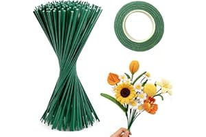 FuxFuis 150 PCS Tige Fleur Artificielle, 30 cm Fils de Fer Fleuriste Tige Metal Fleur 2mm Fil de Fers pour Fleurs Vert Fil de Fer à Tiger pour Art Floral avec 1 Ruban Ruban pour Couronne, Bouquet