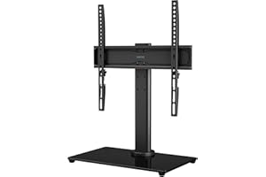 BONTEC Universal Swivel Table Top TV Stand for 26-55 LED OLED LCD Plasma Flat Curved Screens Height Adjustment Pedestal Glass Base Max. VESA 400x400mm up to 40KG