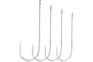 Luroad Pack of 25 Aberdeen Fishing Hooks, Large Aberdeen Hooks Barbs, Long Shank Hooks, Wide Opening, Lightweight Wire Fishing Hooks, High Carbon Steel