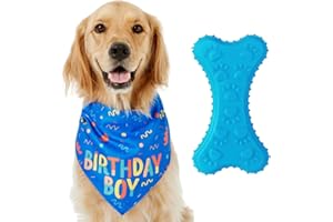 SLEEKEE Ensemble d'anniversaire triangulaire en os pour chien, écharpe bleue, foulard pour chien, jouet à mâcher pour chien
