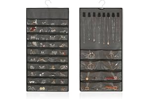 HIOQFR Organizador de Joyas Colgante de Doble Cara Soporte para Colgar Joyas Pared Armario Organizador Bisuteria Colgante Soporte Aretes Collares Pendientes Exhibición Hanging Jewelry Organizer-Gris