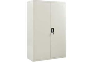 MMT FURNITURE DESIGNS LTD MMT Furniture Designs Grey Stainless Steel Cupboard - 2 Door Lockable Filing Cabinet - Tall Office Storage Cupboard Organiser - Heavy Duty Metal Shelving Unit (40D x 90W x 140H)