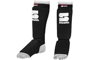 Stealth Sports Boxing Shin Guard - Professional Muay Thai Shin Guards - 12mm Thick Leg & Foot Shin Instep Guard - Protective Sparring Gear for MMA, Taekwondo, Karate, Kickboxing, Men & Women