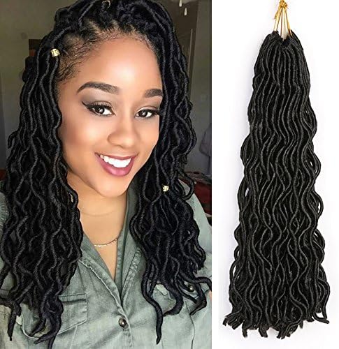 6Pcs/Lot Curly Faux Locs Crochet Hair Wavy Synthetic Braiding Hair Extension Fauxlocs Braids Mambo Twist Dreadlocks Crochet Braids (20”,#1B Color)