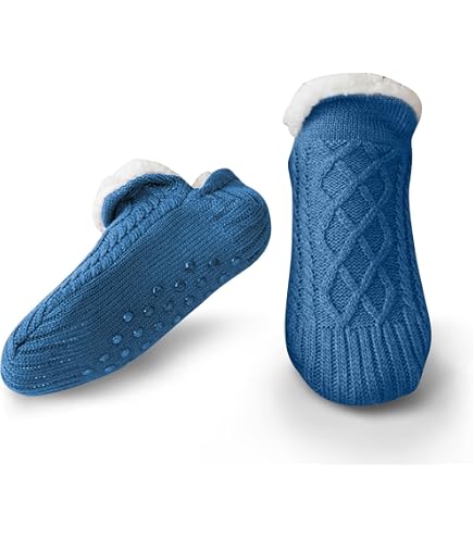 Chaussons Chaussettes Hiver - Polaire Épaisse, Semelle Antidérapante - Pour Maison, Pieds Chauds - Bleu Marine