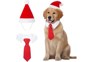 MELLIEX 2 szt. Kostiumy świąteczne dla zwierząt domowych Kapelusz Mikołaja i krawat dla kotów Regulowany kostium świąteczny dla zwierząt domowych (Średni)