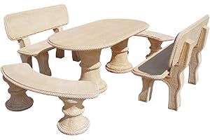 AnaParra Conjunto DE Mesa EN Piedra Oval 194cm.con Respaldo Mod.Sauce