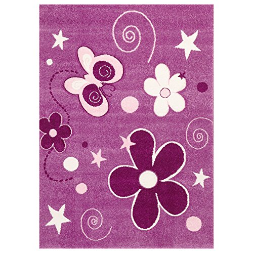 Kinder Teppich Modern Blumen Sterne Farbe Lila – VIMODA; Maße: 120×170 cm - 4