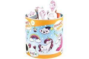 Aladine- STAMPO Minos 16 Tampons Licorne avec Encreur, dès 3 Ans, Stampominos, Encre Lavable & Faciles à Manipuler, Activité Enfant Dessin Garçon Fille, Idée Cadeau, 85145, Multicolore