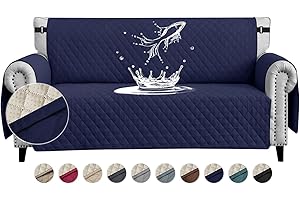 FIGOOO Sofa Covers Water Resistant Sofa Slipcovers 4 Seater Waterproof Reversible Anti-Slip Anti-Scratch Sofa Cover with Non Slip Elastic Straps for Dogs Cats Pets,Navy Blue