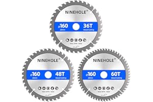 Ninehole 3 sztuki Brzeszczot do Piły Tarczowej 160 x 20 mm (pierścień 16 mm) - Tarcza 36/48/60 Zębów, do Drewna, Sklejki, Laminatu, Płyt Kartonowo-Gipsowych, Plastiku