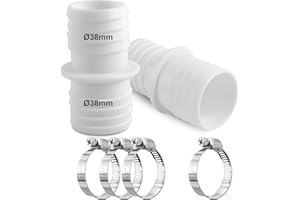 KUDMWCC 2 Stück Schlauchverbinder 38mm auf 38mm,Pool Adapter 38 auf 38,Poolschlauch schlauchverbinder 38mm auf 38mm,Schlauchverbinder 38mm Set mit 4 Edelstahl Schlauchschellen
