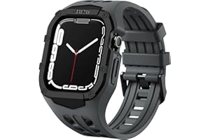 Nereides Compatible with Apple Watch Straps 45mm 44mm, for iWatch Strap Series 9 8 7 6 5 4 SE SE2 SE3, Rugged Heavy Duty Case with Band, Shockproof PC Frame Bumper Cover for Men (Deep Blue Grey)