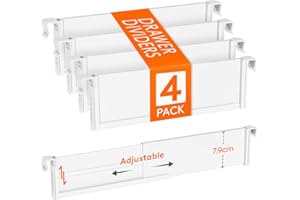 Lifewit Zestaw 4 wiszących separatorów do szuflad, regulowane, wysokość 8 cm i długość 25-42,7 cm, organizer do szuflad, system porządkowania toaletki, tworzywo sztuczne, rozdzielacz szuflad do