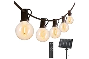 Bomcosy Solar Festoon Lights Outdoor Dimmable, G40 100FT Outdoor String Lights Solar Powered with Remote Control, Brightness Adjustment, String Lights Warm White Waterproof for Garden Terrace Patio