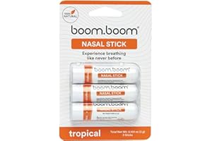 BoomBoom Aromatherapy Nasal Inhaler (Boosts Focus + Enhances Breathing) Provides Fresh Cooling Sensation with Essential Oils and Menthol Pack of 3 Tropical Rush