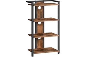 HOOBRO 4-Tier Vinyl Record Player Stand, AV Media Stand with Cable Management Holes for Turntables, Wooden Turntable Table, for Game Consoles, Projectors, Rustic Brown and Black EBF38CJ01