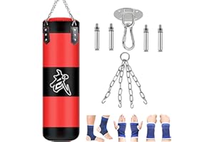 KEEPAA Sacco da Boxe appeso Adulto Kit : Marziali MMA Sacchi Pugilato Kick Boxing Muay Thai (Nessun Riempimento) resistente Sacco da boxe
