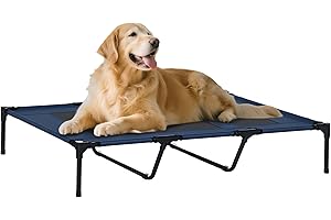 PawHut Cama Elevada para Perros Gatos Portátil Cama para Mascotas con Zona de Malla Transpirable y Tela Oxford para Interior Exterior 122x92x23 cm Azul