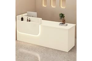 UULBDCD Empfangstheke mit abschließbarer Schublade und Schrank, Rezeptionstresen aus Massivholz mit LED-Beleuchtung, Empfangstheke mit Stauraum, 100–240 cm, geeignet für Büro, Salon, Lobby und Geschäft