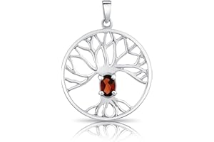 DTPsilver® 925 Sterling Silver Necklace - Celtic Tree of Life Pendant with Natural Gemstones - With or Without Curb Chain - Width: 1.2 mm - Adjustable Length: 16" to 18" Inches