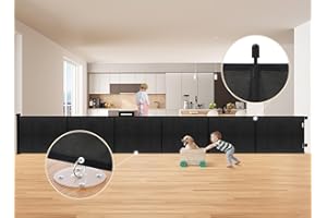 suihuooo Retractable Stair Gate for Baby and Dog, Mesh Baby Gate Extends up to 310cm Wide, 86cm Tall Retractable Dog Gate, Extra Wide Baby Safety Gate for Doorways, Hallways, Indoor and Outdoor