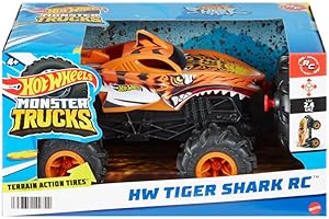 Hot Wheels Monster Trucks R/C Tiger Shark Pojazd zdalnie sterowany 1:24, jazda na każdej powierzchni dzięki oponom Terrain Action, HNV03