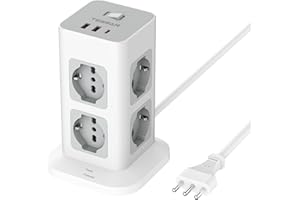 TESSAN Ciabatta Multipresa con USB 20W, Ciabatta Elettrica con 8 Prese IT 16A, Torretta Multipresa Protezione Sovratensione con Interruttore e Prolunga Elettrica 2 Metri, 3680W Presa, Girgio