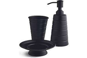 OurHouse Three Piece Bathroom Caddy Set, Accessories Toothbrush Holder, Easy Fill Handwash Lotion Soap Dispenser & Soap Dish, Stylish Colours, Easy To Clean, Modern & Clean Suits Any Bathroom (Black)