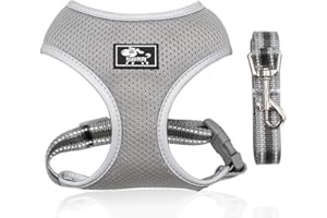 Dociote Szelki dla małego psa, ultralekkie szelki i smycz dla psa Ultralekka oddychająca kamizelka dla małych średnich psów ze smyczą do chodzenia, biegania L szara