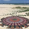 Raajsee Yellow Mandala Round Beach Tapestry – Cotton Boho Blanket, Yoga Mat, 50-Inch Circle