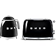 Smeg 50’s Style Retro Range Breakfast Set, 0.8L 1400W Mini Kettle and Multi-Functional Control 2-Slice 950W Toaster, Black, KLF05BLUK/ TSF01BLUK