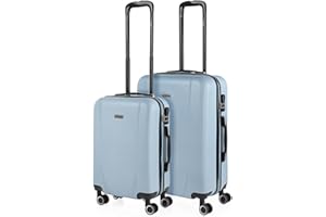 ITACA - Set of 2 Rigid Travel Suitcases 55/65 cm 4 Wheels ABS. Resistant and Light. Upper and sideHandles Integrated Combination Lock. Small Cabin Approved and Medium. 71115, Light Blue