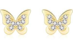 VYYU Butterfly Stud Earrings for Women Girls - Dainty 14K Gold Earrings, Hypoallergenic Ear Studs Girls Jewellery for Daughter Granddaughter Niece Gifts Christmas Anniversary Birthday