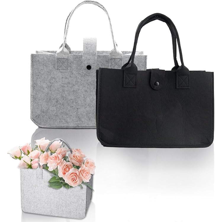 Produktbild von 2 Faltbare Filz-Einkaufstaschen – 30x20x18 Cm, Mit Henkeln, Schwarz & Grau, Platzsparend & Robust