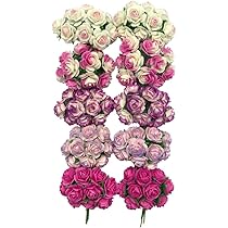 100 Mixed Color 10mm Artificial Mulberry Paper Rose Flower Wedding Scrapbook DIY Craft Scrapbook Scrapbooking Bouquet Craft Stem Handmade Rose Valentines Anniversary Embellishment by WADSUWAN SHOP