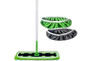 KONFEN Replacement Mop Cloths for Swiffer, 2pcs Reusable Floor Wipes for Swiffer Sweeper X-Large Mop, Microfibre Coral Fleece Mop Cloth for Swiffer Wet & Dry Mops (1 GREEN+1 GREY)