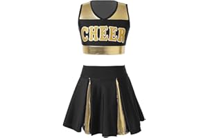 Manyakai Mädchen Cheer Leader Outfit Kinder Ärmellos Crop Top Mit Faltenrock Cheerleading Karneval Fasching Party Halloween Set Wett­be­werb Kleidung