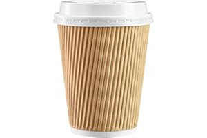 COMFY PACKAGE [50 Sets - 12 oz. - 350 ml] Insulated Ripple Takeaway Paper Hot Coffee Cups With Lids