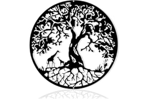 Pduoduo 30cm Árbol de la vida y jirafa,decoración de pared de metal,decoración de pared negra para colgar en la pared para el hogar,sala de estar,oficina, hotel (11.8inch)