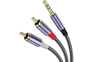 MOSWAG Cable de 3,5 mm a RCA de 3,5 m/1 m, 3,5 mm 1/8 a RCA 2 macho, divisor de auriculares, carcasa de metal, cable auxiliar 1/8 conector para smartphones, MP3, tabletas, altavoces, HDTV