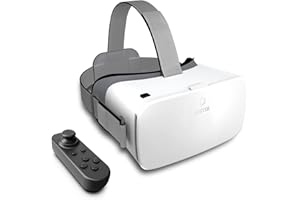 DESTEK V5 Gafas de Realidad Virtual para Teléfono, Lentes HD Antiblu, 110°FOV con Controlador Bluetooth, Gafas VR para iPhone, Samsung y Android (Pantallas de 4.7-6.8 Pulgadas) - Blanco