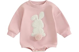Xeadoffubio Newborn Infant Baby Boy Easter Outfit Baby Boy Girl Romper Bunny Long Sleeve Romper Oversized Sweatshirt Crewneck Cartoon Easter Rabbit Print Baby Romper