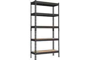 SONGMICS Estantería de 5 Niveles, Estantería de Almacenamiento, Montaje sin Tornillos, Estantes Ajustables, 30 x 75 x 150 cm, Carga de 875 kg, para Garaje, Cobertizo, Bodega, Negro GLR300B01