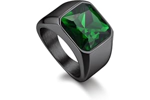 Bandmax Gemstone Signet Rings for Men, Stainless Steel Sovereign Ring Fancy Cut Cubic Zirconia Rings Emerald/Black Onyx/Ruby Ring Wedding Ring Size O to Z+3 Gift Packaging