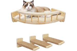 Arquiel Mur d'escalade pour Chat avec 3 marches de Chat, Hamac pour Chats Mur 4 pièces Arbre a Chat Lit pour Chat en Bois Mural Etagere en Bois Escalade Chat Perchoir Lit