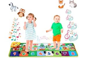 NK Piano Tapis Musical Bébé avec 8 Sons d'animaux LED - Cadeau Enfant 3 4 5 Ans, Jouer Montessori, Idee Jeux de Noël et d'anniversaire, Repliable, Fonction Record/Playback (110x36cm)